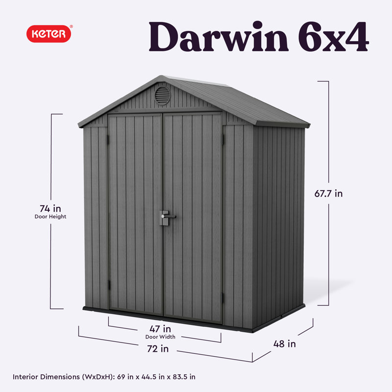 Keter Darwin 6x4 ft. Durable Resin Outdoor Storage Shed With Floor